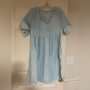 Polagram Light Blue Button-Front denim mini dress